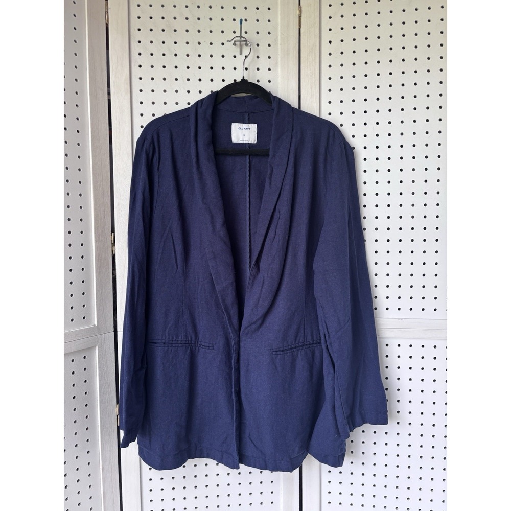 Old Navy Blazer Jacket Women's XL Navy Blue Linen Rayon Single Button